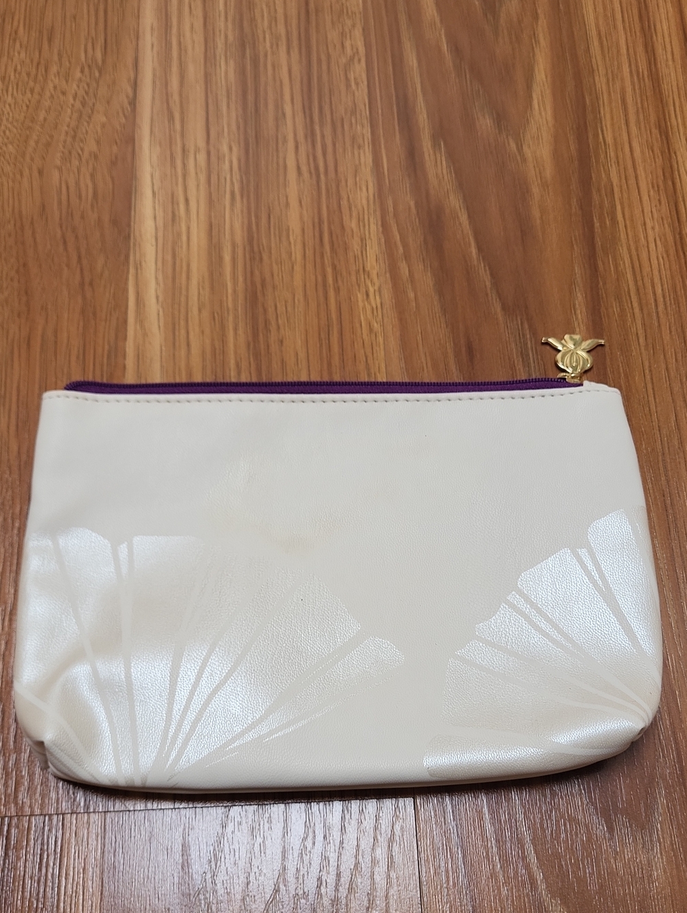 Sisley Cream Cosmetic Pouch with Purple Zipper